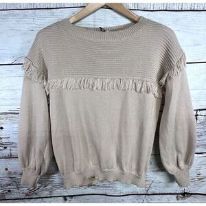 Grace & Karma Sweater‎ WOMENS SMALL Beige Cream Tan NEW Fringe Chunky Knit
